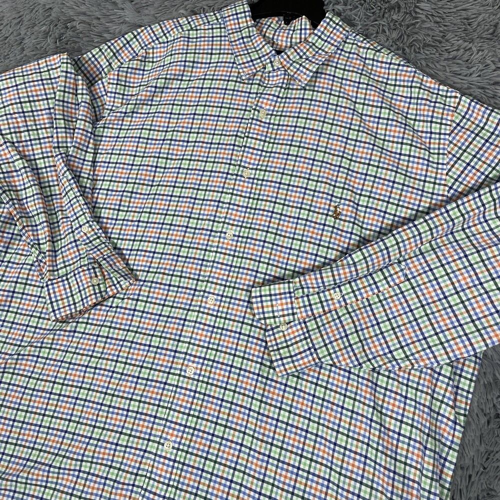 Ralph Lauren Adult Shirt 3XLT Multi Color Button Down Gingham Check Flesh Mens